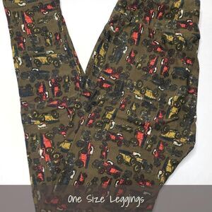 LuLaRoe OS Leggings Classic Antique Cars Olive NEW